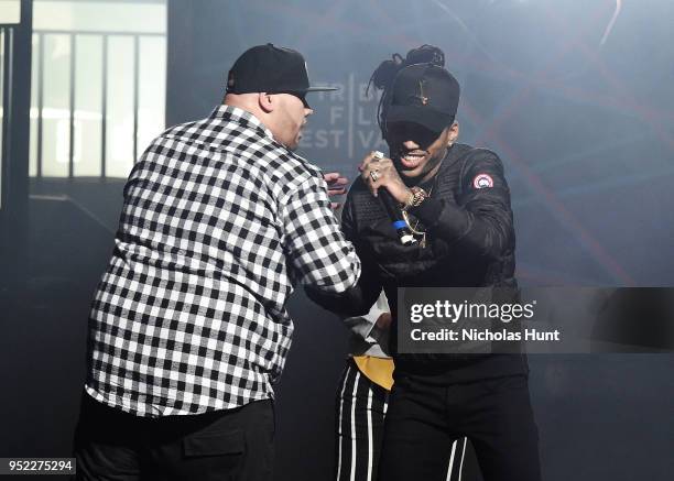 Fat Joe and Kid Ink perform at the screening of "Unbanned: The Legend of AJ1" - 2018 Tribeca Film Festival at Beacon Theatre on April 27, 2018 in New...