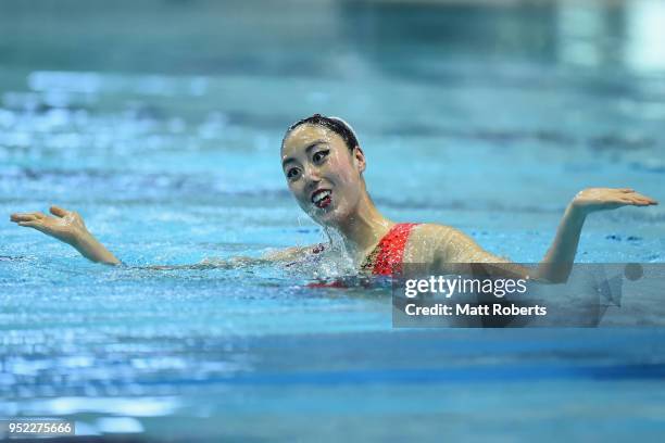 Yukiko Inui of Japan competes during the Solo Free Routine on day two of the FINA Artistic Swimming Japan Open at the Tokyo Tatsumi International...