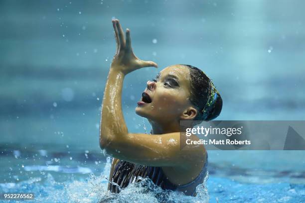 Liyana Nur of Malaysia competes during the Solo Free Routine on day two of the FINA Artistic Swimming Japan Open at the Tokyo Tatsumi International...