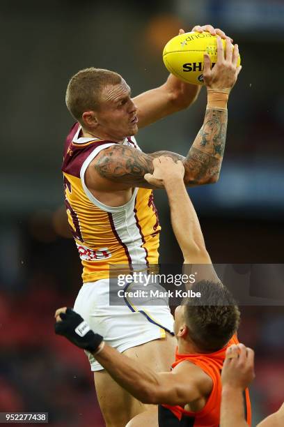 Mitch Robinson of the Lions marks during the round six AFL match between the Greater Western Sydney Giants and the Brisbane Lions at Spotless Stadium...