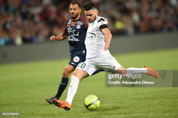 Remy Cabella of Saint Etienne and Hilton of Montpellier during the Ligue 1 match between Montpellier Herault SC and AS Saint-Etienne at Stade de la...