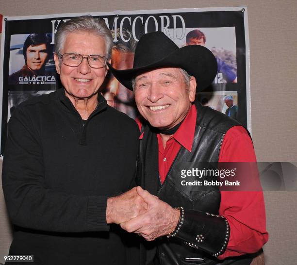 Burton Gilliam and Kent McCord attend Chiller Theatre Expo Spring 2018 at Hilton Parsippany on April 27, 2018 in Parsippany, New Jersey.
