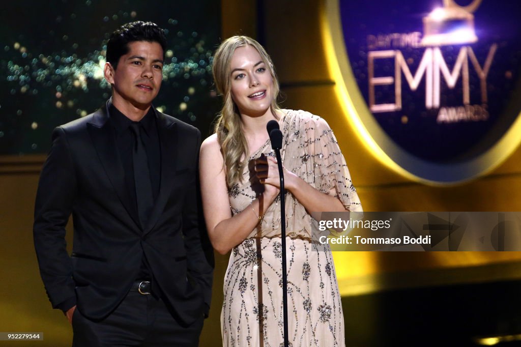Emmy Ray Jeremy Ray Valdez and Annika Noelle on stage during the 45th Annual ...