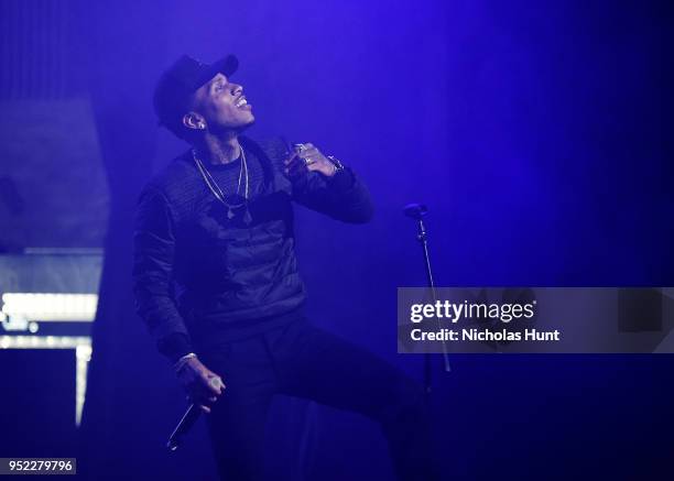 Rapper Kid Ink performs at the screening of "Unbanned: The Legend of AJ1" - 2018 Tribeca Film Festival at Beacon Theatre on April 27, 2018 in New...