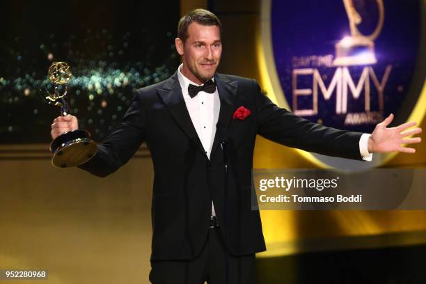 Brandon McMillan on stage during the 45th Annual Daytime Creative Arts Emmy Awards at Pasadena Civic Auditorium on April 27, 2018 in Pasadena,...