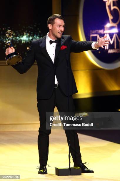 Brandon McMillan on stage during the 45th Annual Daytime Creative Arts Emmy Awards at Pasadena Civic Auditorium on April 27, 2018 in Pasadena,...