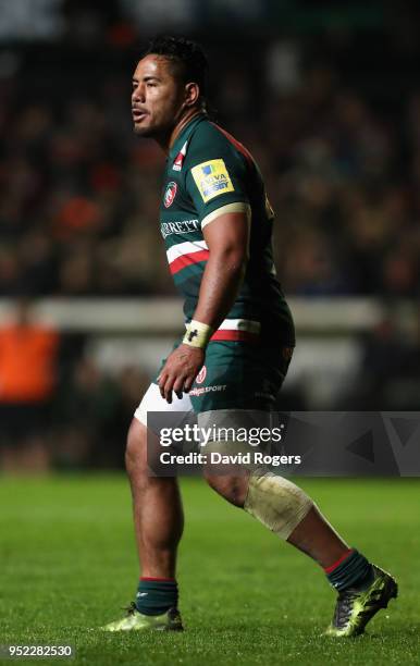 Manu Tuilagi of Leicester Tigers looks on during the Aviva Premiership match between Leicester Tigers and Newcastle Falcons at Welford Road on April...