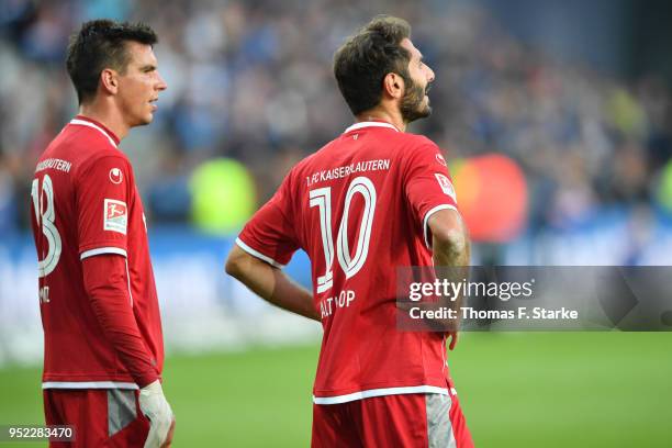 Christoph Moritz and Halil Altintop of Kaiserslautern look dejected after the Second Bundesliga match between DSC Arminia Bielefeld and 1. FC...