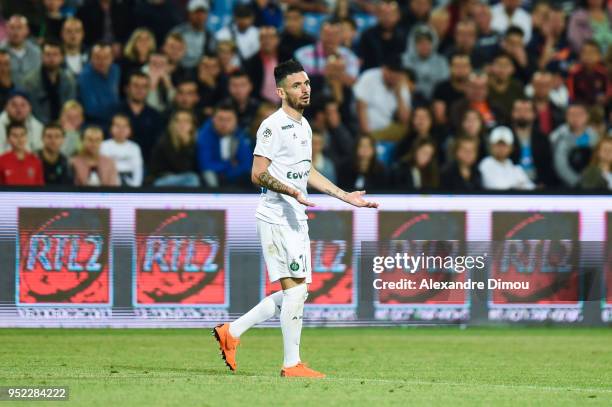 Remy Cabella of Saint Etienne looks dejected during the Ligue 1 match between Montpellier Herault SC and AS Saint-Etienne at Stade de la Mosson on...