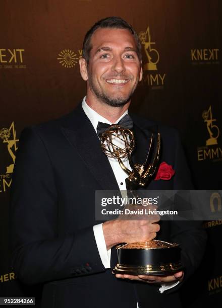 Host Brandon McMillan attends the press room at the 45th Annual Daytime Creative Arts Emmy Awards at Pasadena Civic Auditorium on April 27, 2018 in...