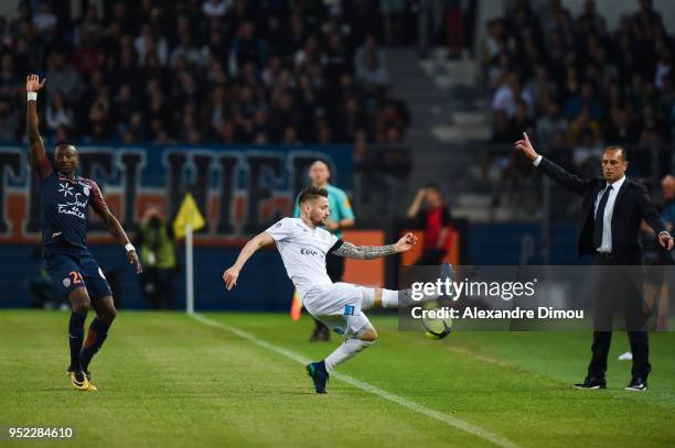 Mathieu Debuchy of Saint Etienne during the Ligue 1 match between Montpellier Herault SC and AS Saint-Etienne at Stade de la Mosson on April 27, 2018...