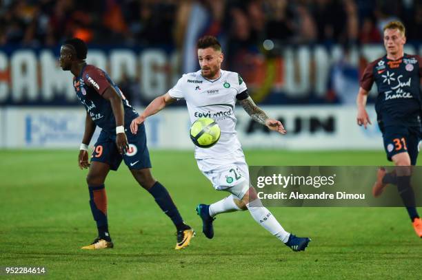 Mathieu Debuchy of Saint Etienne during the Ligue 1 match between Montpellier Herault SC and AS Saint-Etienne at Stade de la Mosson on April 27, 2018...