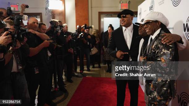 Musicians LL Cool J, Grand Master Flash and Nile Rodgers arrives during the 2018 We Are Family Foundation Celebration Gala at Hammerstein Ballroom on...