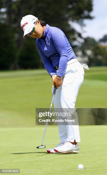 Nasa Hataoka of Japan makes a birdie putt on the 18th hole in the second round of the LPGA Mediheal Championship in Daly City, California, on April...