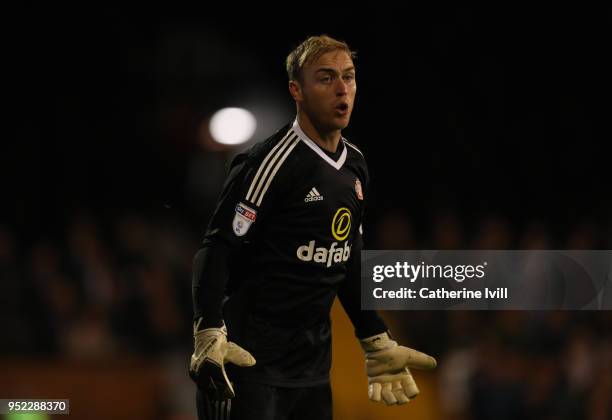 Jason Steele of Sunderland during the Sky Bet Championship match between Fulham and Sunderland at Craven Cottage on April 27, 2018 in London, England.