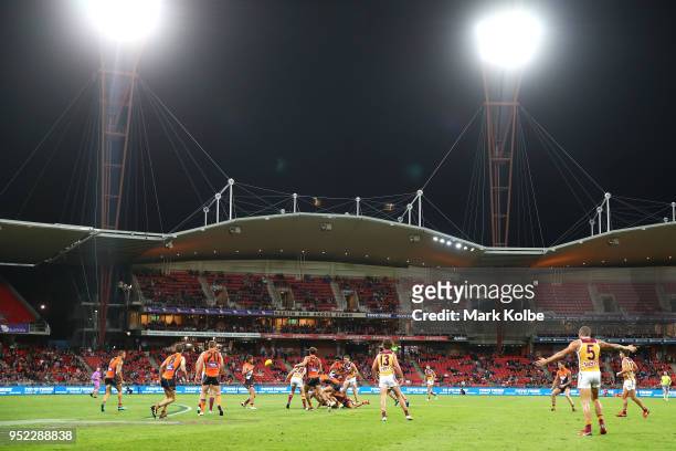General view is seen during the round six AFL match between the Greater Western Sydney Giants and the Brisbane Lions at Spotless Stadium on April 28,...