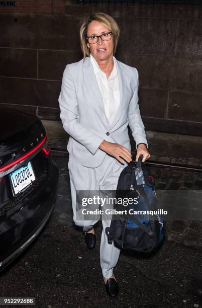 Sportscaster Mary Carillo is seen arriving at Tribeca Talks: The Journey with Sarah Jessica Parker during the 2018 Tribeca Film Festival at Spring...