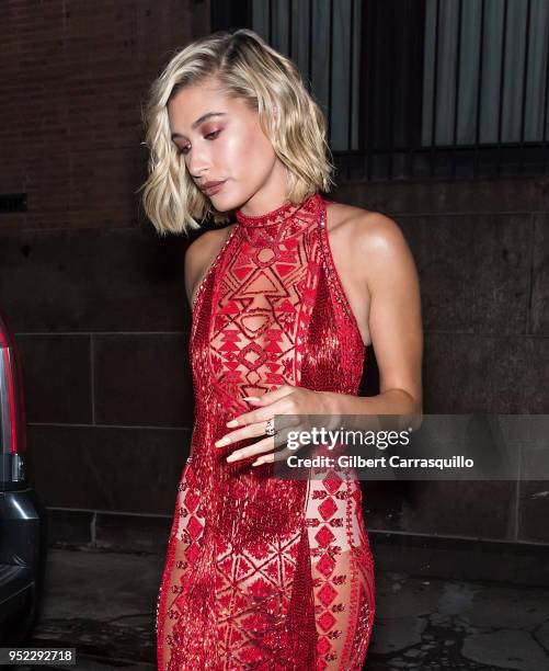 Model/actress Hailey Baldwin is seen arriving to the screening of 'The American Meme' during the 2018 Tribeca Film Festival at Spring Studios on...