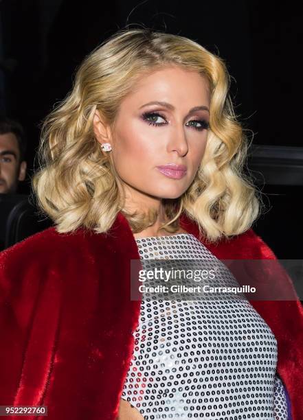 Actress Paris Hilton is seen arriving to the screening of 'The American Meme' during the 2018 Tribeca Film Festival at Spring Studios on April 27,...
