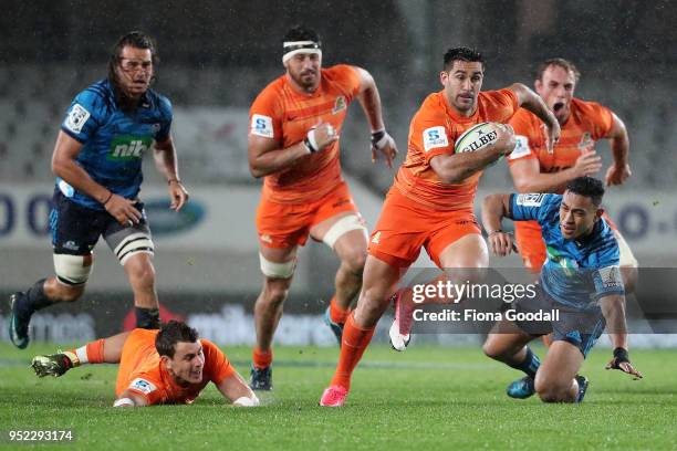 Jeronimo De la Fuente of the Jaguares takes a gap during the Super Rugby round 11 match between the Blues and Jaguares at Eden Park on April 28, 2018...