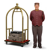 Bellhop with Luggage Cart