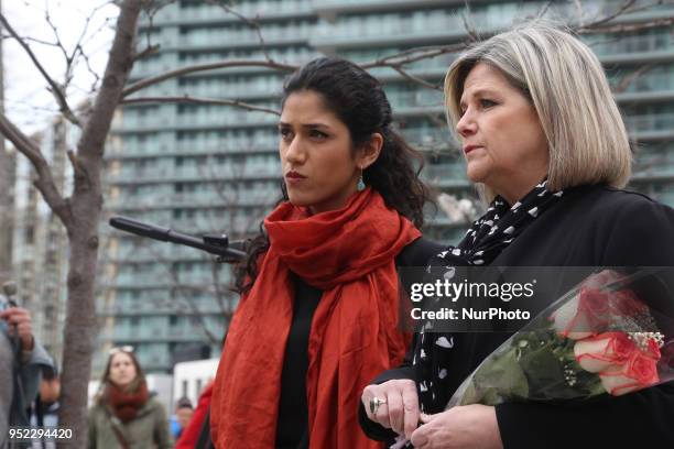 Andrea Horwath, leader of the NDP Party, visits the memorial at Olive Square the day after 10 people were killed and 15 people injured in a deadly...