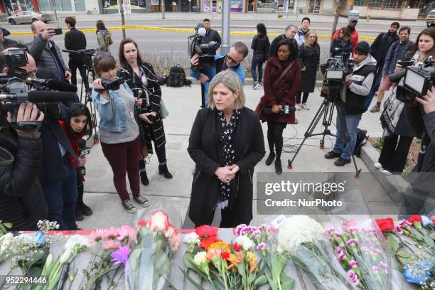Andrea Horwath, leader of the NDP Party, visits the memorial at Olive Square the day after 10 people were killed and 15 people injured in a deadly...