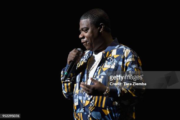 Comedian Tracy Morgan performs at 'In Stitches - A Night Of Laughs' comedy event benefiting the Hydrocephalus Association at The Novo by Microsoft on...