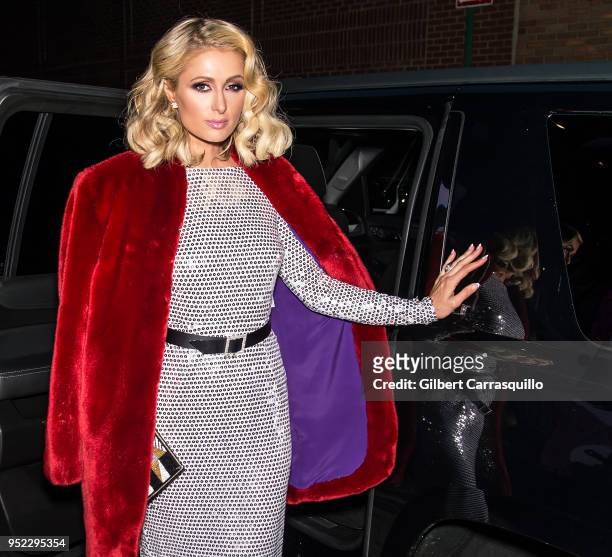 Actress Paris Hilton is seen arriving to the screening of 'The American Meme' during the 2018 Tribeca Film Festival at Spring Studios on April 27,...