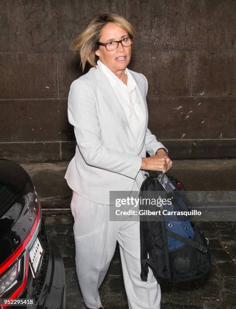 Sportscaster Mary Carillo is seen arriving at Tribeca Talks: The Journey with Sarah Jessica Parker during the 2018 Tribeca Film Festival at Spring...