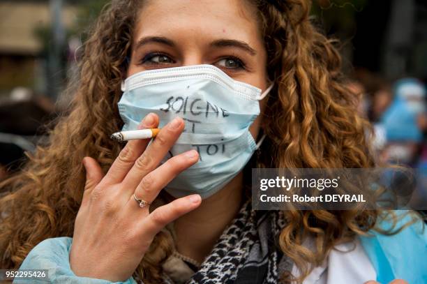 Organisations représentatives des personnels de santé et des étudiants en soin infirmier ont manifesté dans les rues le 8 novembre 2016, Lyon,...