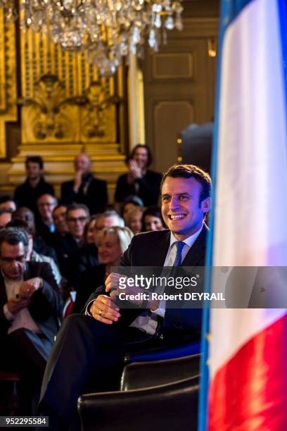 Emmanuel Macron, Ministre de l'Économie et des Finances à l'Hotel de Ville de Lyon, le 2 Juin 2016 à Lyon, France.