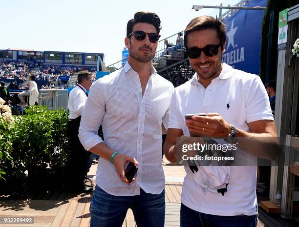Aitor Ocio and Fernando Belasteguin attend day fifth of the ATP Barcelona Open Banc Sabadell at the Real Club de Tenis Barcelona on April 27, 2018 in...