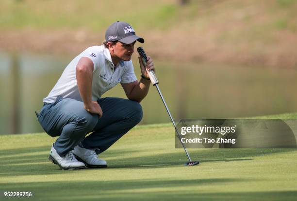 Paul Dunne of Ireland looks on during the third round of the 2018 Volvo China open at Beijing Huairou Topwin Golf and Country Club on April 28, 2018...