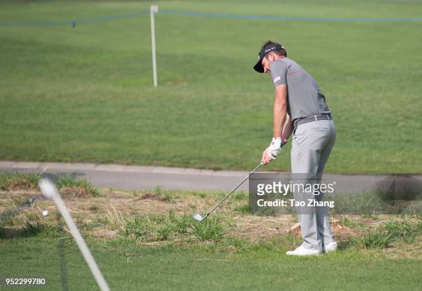 Scott Jamieson of Scotland plays a shot during the third round of the 2018 Volvo China open at Beijing Huairou Topwin Golf and Country Club on April...