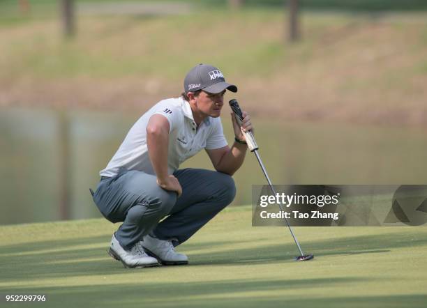 Paul Dunne of Ireland looks on during the third round of the 2018 Volvo China open at Beijing Huairou Topwin Golf and Country Club on April 28, 2018...