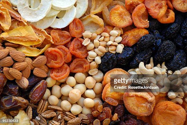healthy sundried organic fruit & nuts - dried food stock pictures, royalty-free photos & images