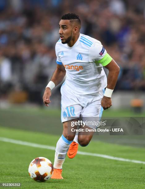 Dimitri Payet of Olympique de Marseille controls the ball during the UEFA Europa League Semi Final First leg match between Olympique de Marseille and...