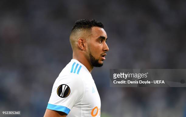 Dimitri Payet of Olympique de Marseille looks on during the UEFA Europa League Semi Final First leg match between Olympique de Marseille and FC Red...