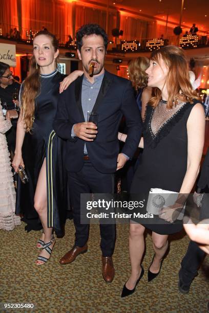 Pheline Roggan, Fahri Yardim and Lavinia Wilson attend the Lola - German Film Award party at Palais am Funkturm on April 27, 2018 in Berlin, Germany.