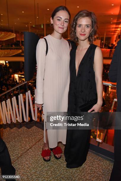 Lea van Acken and Liv Lisa Fries attend the Lola - German Film Award party at Palais am Funkturm on April 27, 2018 in Berlin, Germany.