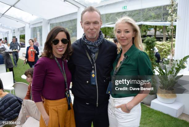 Ana Aznar Botella, Gary Kemp and Tamara Beckwith attend the ABB FIA Formula E Qatar Airways Paris E-Prix 2018 on April 28, 2018 in Paris, France.