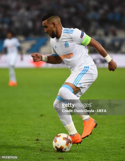 Dimitri Payet of Olympique de Marseille controls the ball during the UEFA Europa League Semi Final First leg match between Olympique de Marseille and...