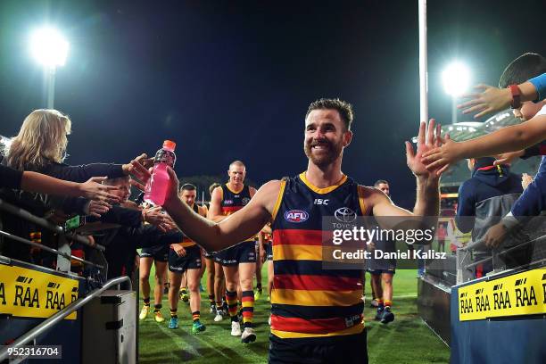 Andy Otten of the Crows walks from the ground after the round six AFL match between the Adelaide Crows and Gold Coast Suns at Adelaide Oval on April...