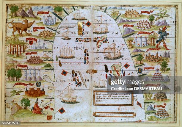 Fantasy map of simus MAGNUS extracted from ATLAS DE MILLER dated 1519 and preservd at the Bibliothèque Nationale in Paris. Carte fantaisiste de...