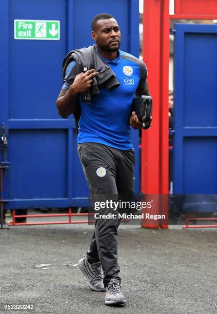 Wes Morgan of Leicester City arrives during the Premier League match between Crystal Palace and Leicester City at Selhurst Park on April 28, 2018 in...