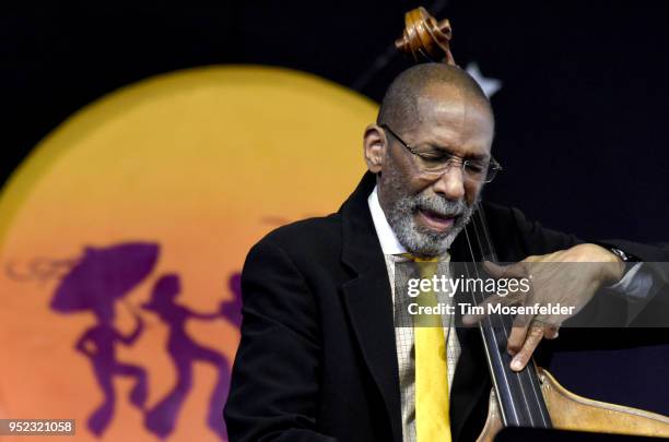 Ron Carter of the Ron Carter Trio performs during the 2018 New Orleans Jazz & Heritage Festival at Fair Grounds Race Course on April 27, 2018 in New...