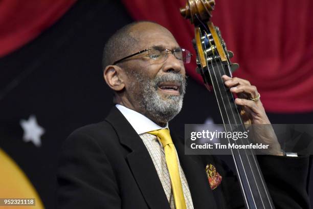 Ron Carter of the Ron Carter Trio performs during the 2018 New Orleans Jazz & Heritage Festival at Fair Grounds Race Course on April 27, 2018 in New...