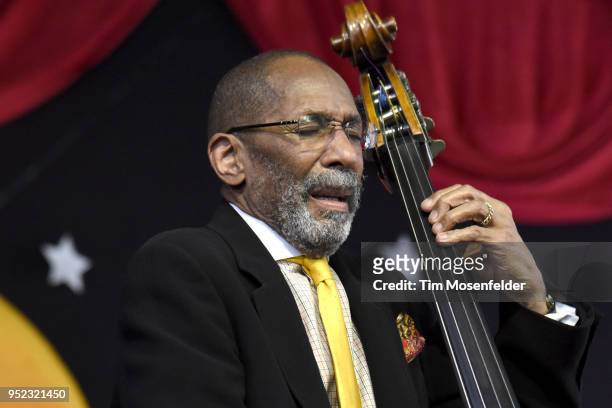 Ron Carter of the Ron Carter Trio performs during the 2018 New Orleans Jazz & Heritage Festival at Fair Grounds Race Course on April 27, 2018 in New...