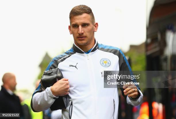 Marc Albrighton of Leicester City arrives during the Premier League match between Crystal Palace and Leicester City at Selhurst Park on April 28,...